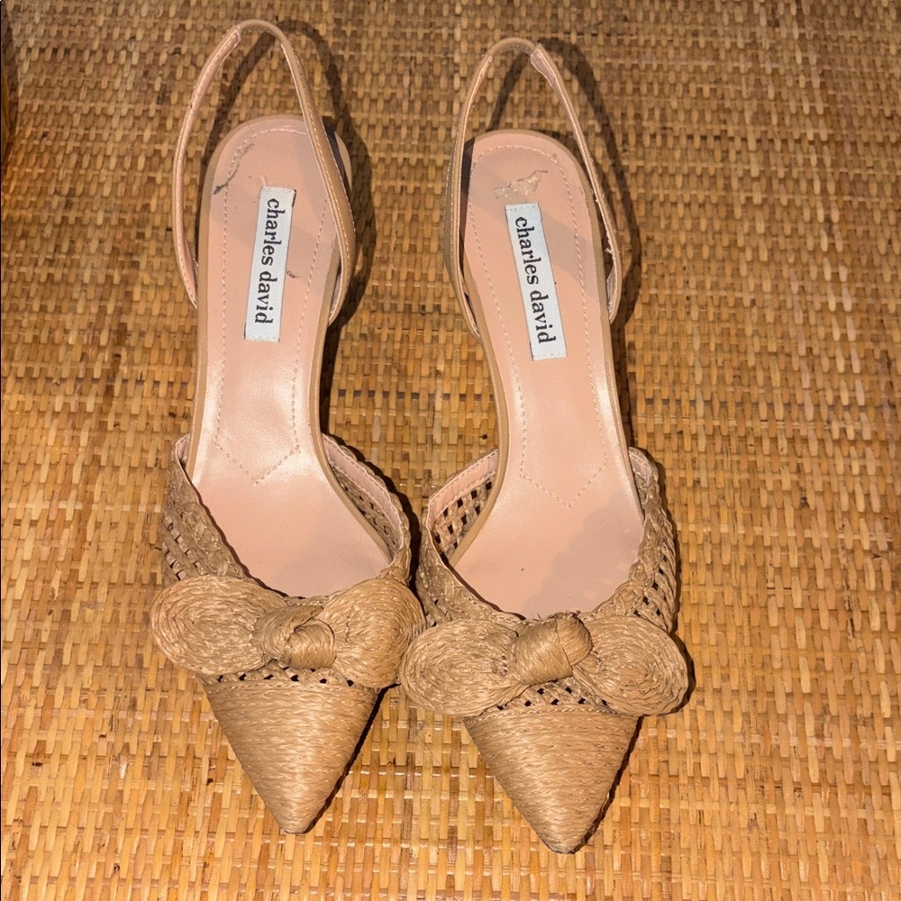Charles David Beige Woven Slingback Heels